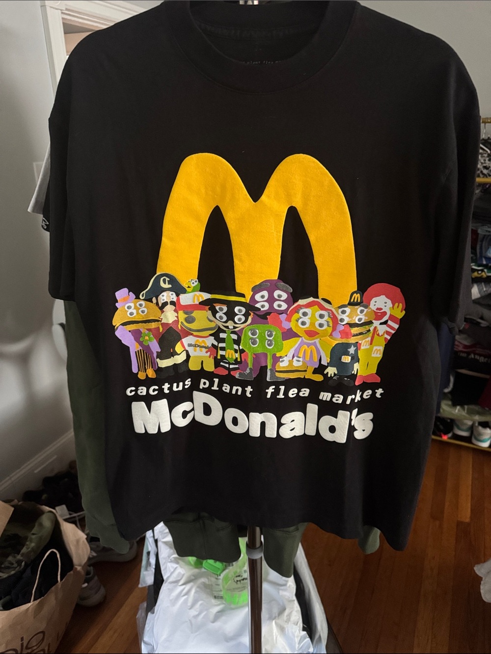 Cactus Plant Flea Market Black Kids Tee with Yellow McDonald's Graphic